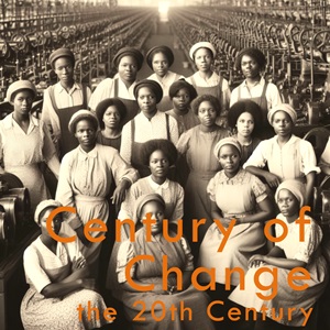 Female African American factory workers pose for a group portrait, circa 1920, made with AI assistance.